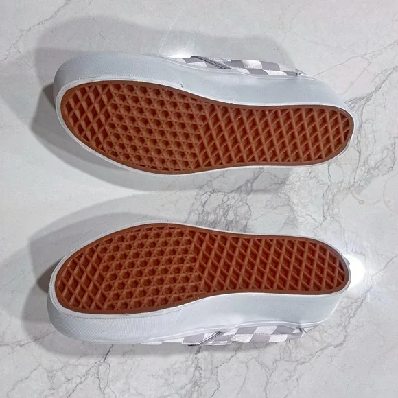 Vans Classic Slip On Stack Form Platform Satin Checkerboard Lilac Sneakers - Picture 3 of 4